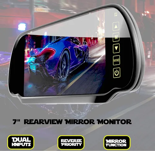 Miniatura 5 de Monitor de espejo retrovisor TFT LCD de 7 pulgadas, cámara panorámica para salpicadero, espejo retrovisor con botón táctil, 2 entradas de video