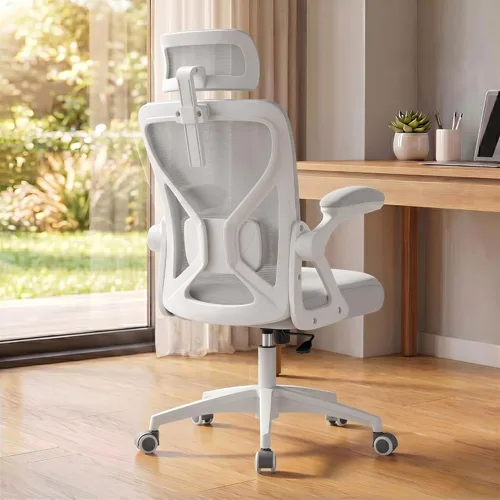 Miniatura 12 de VASAGLE Silla de tocador con respaldo, silla de escritorio giratoria ajustable y linda con ruedas, sherpa y cuero PU para soporte lumbar, compacta