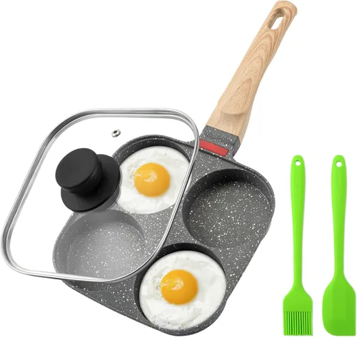 MyLifeUNIT Sartén para Huevos, Sartén para Freír Huevos de 4 Tazas con Tapa, Cocedor de Huevos Antiadherente de Aleación de Aluminio para Desayuno,