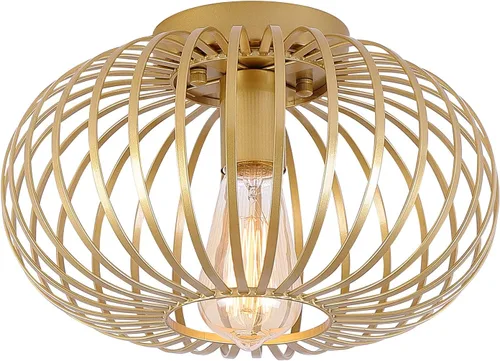Miniatura 8 de Fivess Lighting Lámpara de techo rústica rústica de montaje empotrado, jaula de metal, semiempotrada, para pasillo, sala de estar, dormitorio, Negro