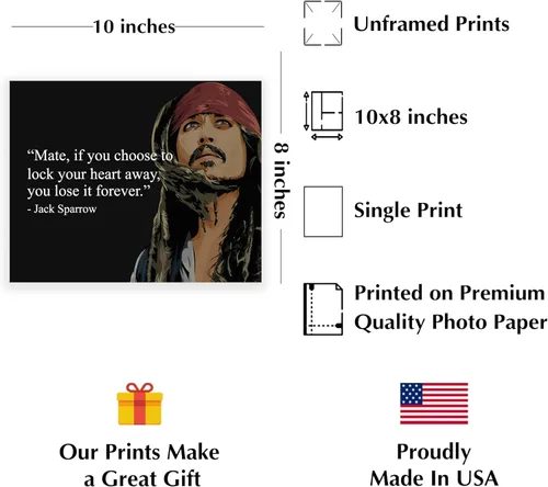 Miniatura 2 de Mate If You Choose To Lock Your Heart Away - Arte de pared con cita de Jack Sparrow, impresión divertida de decoración de pared de piratas
