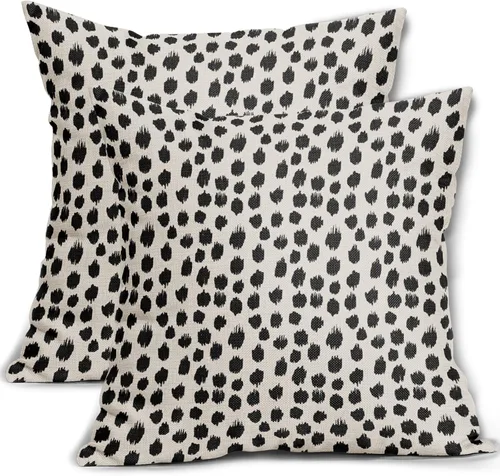 Miniatura 41 de Fundas de almohada marrón y blancas de 18 x 18 pulgadas, juego de 2 almohadas boho grises con lunares, fundas de almohada modernas estampadas