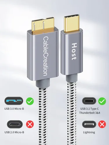 Miniatura 2 de CableCreation Cable corto USB C a Micro B de 2 pies, 10G Micro B a USB C 3.1 Cable de disco duro externo para iPhone 15/16/17, Samsung Galaxy S24
