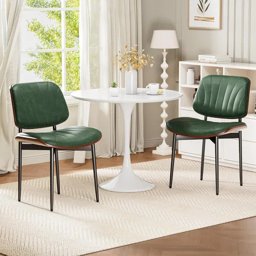 Miniatura 7 de REONEY Juego de 6 sillas de comedor, sillas modernas de mediados de siglo tapizadas en cuero PU con respaldo de madera curvada de nogal y patas