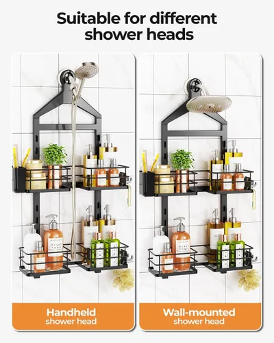 Miniatura 5 de ODesign Organizador de ducha de 2 niveles de altura ajustable, organizador de almacenamiento de estantes de baño, cesta de color negro