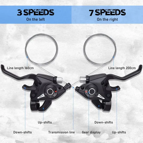 Miniatura 3 de TOBWOLF Palancas de freno de bicicleta, juego de palanca de cambios de bicicleta de montaña de 3 x 7 de 21 velocidades, kit de palanca de freno