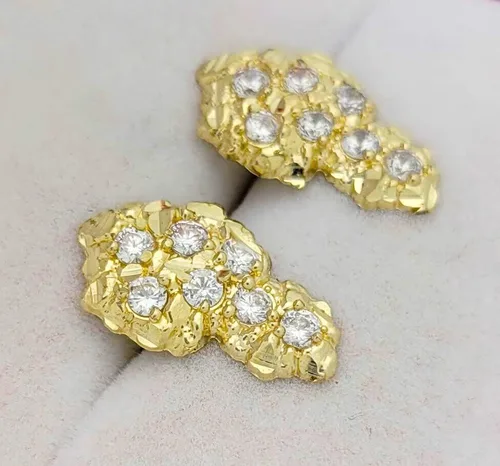 Miniatura 6 de Aretes de tuerca de plata de ley 925 con acabado de oro amarillo de 18 quilates para hombre