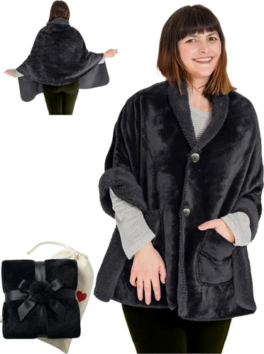 Miniatura 12 de EzrAllora Manta Poncho de Doble Capa Premium para Mujeres -Ponte y Listo Sin Mangas- Chal de Vellón Sherpa con Bolsillos - Manta Vestible - Regalos