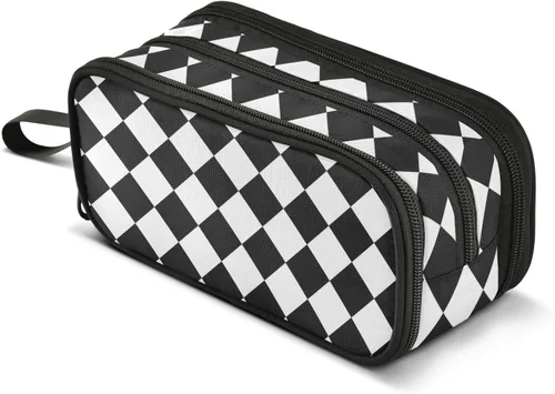 Miniatura 8 de Nylon grande cremallera lápiz bolsa cuadros negro blanco gran capacidad lápiz lápiz caso papelería para hombre de escuela secundaria estuche
