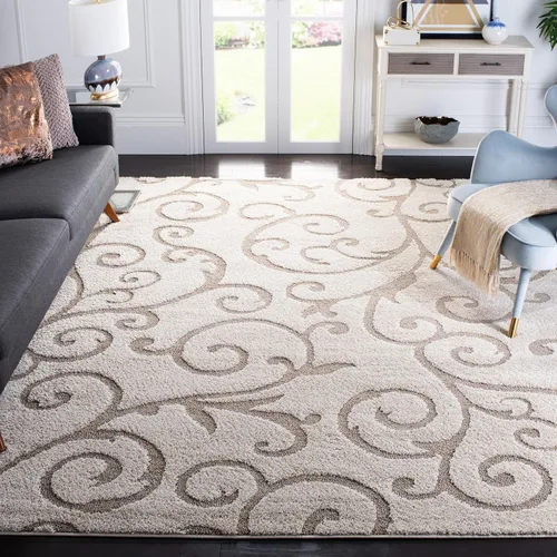 Miniatura 58 de SAFAVIEH - Alfombra de la colección Florida Shag - 10 pies redonda, color crema y beige, diseño de pergamino, no suelta pelusa y fácil de limpiar