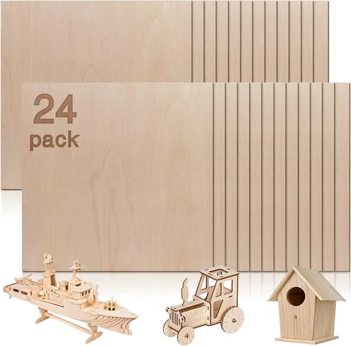 24 piezas de madera contrachapada de abedul báltico, 12 x 12 x 1/8 pulgada - 3 mm de grosor, madera de abedul sin acabado para manualidades, corte
