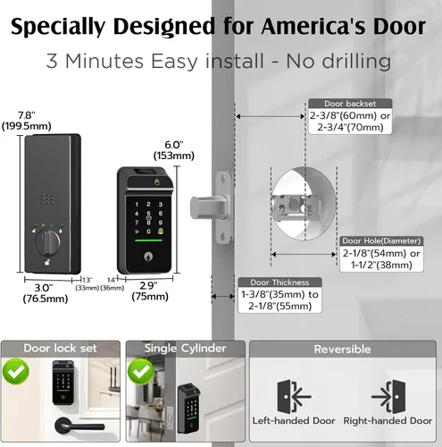 Miniatura 7 de Cerradura inteligente de Palm Vein, cerradura inteligente WiFi con timbre, cerradura de puerta de entrada sin llave con huella digital, cerrojo