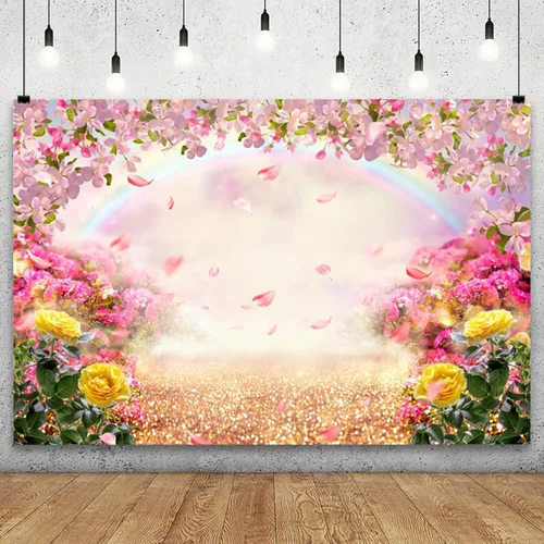 Miniatura 8 de YongFoto Telón de fondo de bosque de primavera de 5 x 3 pies, jardín encantado, flores rosas, hojas, cuento de hadas, país de las maravillas