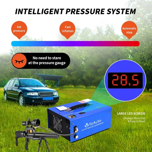 Miniatura 4 de TOAUTO - Compresor de aire A2 PCP, parada automática, portátil de 4500 Psi/30 Mpa, sin aceite/agua, compresor HPA de conector rápido de 8MM