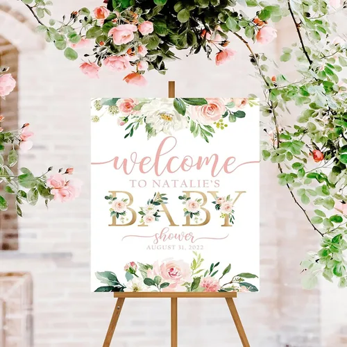 Miniatura 13 de Letrero de bienvenida personalizado con lazo rosa, editable imprimible para fiesta de bebé, letrero de baby shower con lazo rosa #12 Baby Shower #12