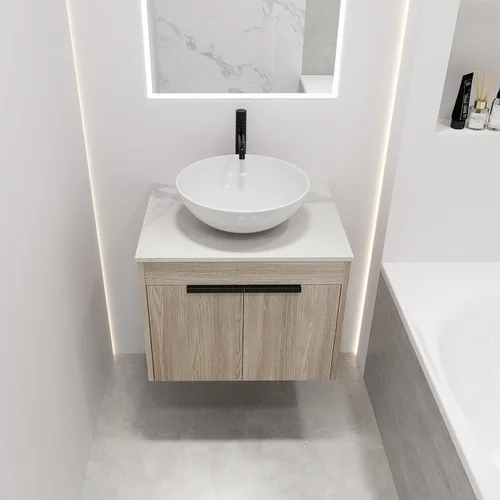 Miniatura 24 de Juego de tocador de baño flotante de 22 pulgadas con lavabo, moderno tocador de baño montado en la pared con lavabo de cerámica y puerta de cierre