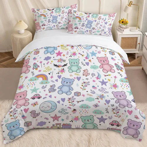 Miniatura 17 de BEDMUST Funda de edredón de unicornio tamaño individual, suave y lindo juego de ropa de cama de unicornio rosa con hojas de flores y pájaros azules