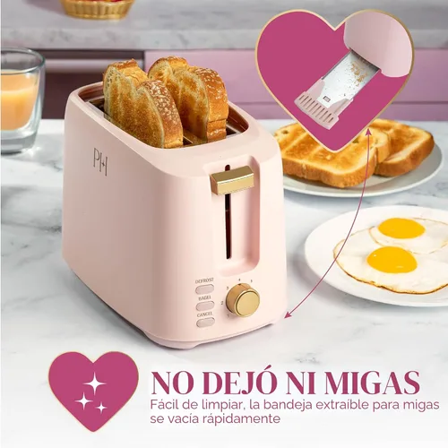 Miniatura 4 de Paris Hilton Tostadora de 2 rebanadas, ranuras extra anchas, 7 ajustes de tostado, funciones de bagel y descongelación, bandeja extraíble