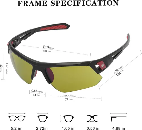 Miniatura 6 de Gafas de sol de golf para hombres y mujeres, gafas de sol deportivas sin montura con protección UV400 Bj01/Marco Negro Lente Verde