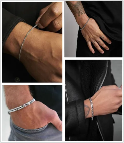 Miniatura 5 de Honsny 6 pulseras de acero inoxidable para mujeres y hombres, chapado en oro de 14 quilates, cadena de clip de eslabones cubanos delicados