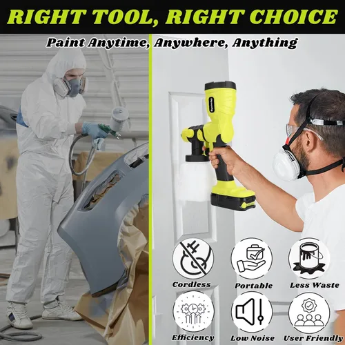 Miniatura 5 de Pulverizador de pintura inalámbrico para batería Ryobi de 18 V, pistola de pintura eléctrica HVLP con boquillas de 4 tamaños y 3 patrones