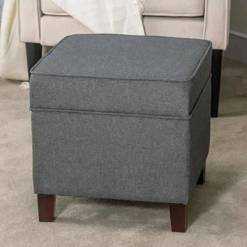 Miniatura 2 de Asense Reposapiés otomano de almacenamiento de 17 pulgadas, taburete cuadrado de tela de lino, otomana pequeña con almacenamiento, asiento acolchado