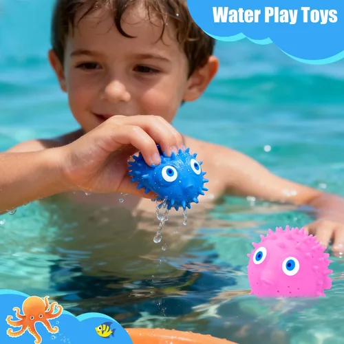 Miniatura 6 de uvitaya - 4 bolas de agua de pez globo, juguetes sensoriales para aliviar el estrés flotantes, juguetes de piscina para niños, bolas de agua
