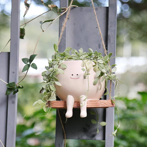 Miniatura 6 de Maceta grande con cara sonriente oscilante, macetas colgantes para plantas de interior y exterior, divertidas macetas para suculentas para cadena