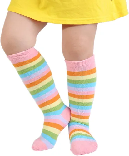 Miniatura 5 de EPEIUS Calcetines altos a la rodilla con rayas arco iris para bebé, medias de tubo antideslizantes, calcetines de fútbol para niños pequeños y niños
