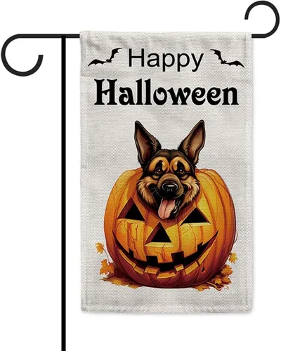 Miniatura 30 de Bandera de jardín de bulldog de Halloween de 12.5 x 18 pulgadas, vertical, doble cara, calabaza de Feliz Halloween, linda cachorro, decoración