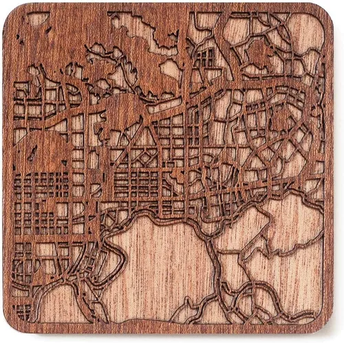Miniatura 27 de Posavasos Amsterdam Map by O3 Design Studio, 1 pieza, posavasos de madera Sapele con mapa de la ciudad, hecho a mano, varias ciudades opcionales