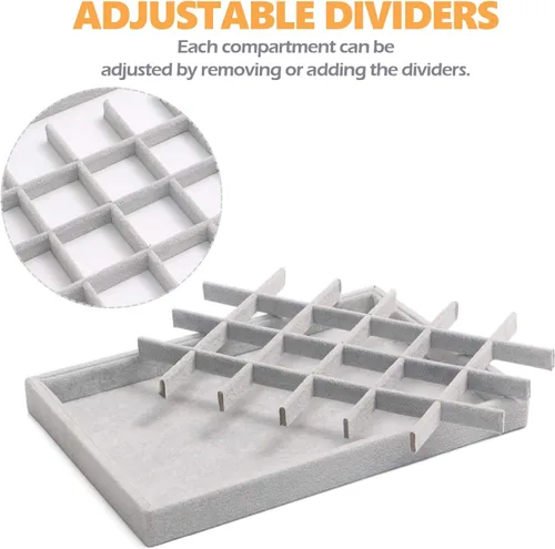 Miniatura 4 de DIOMMELL Juego de 4 bandejas apilables de terciopelo para joyas, caja de almacenamiento de exhibición, soporte para aparador, cajón organizador
