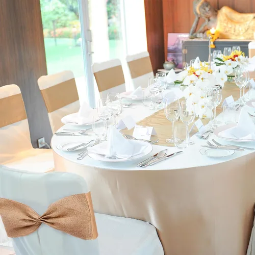 Miniatura 6 de Newwiee 24 bandas elásticas de arpillera para silla, de lino y elastano, lazos para sillas de comedor, bodas, banquetes, eventos, fiestas
