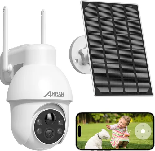Miniatura 10 de ANRAN Cámara de seguridad solar 2K inalámbrica para exteriores, paquete de 2 cámaras WiFi alimentadas por batería con PTZ de 360° para seguridad