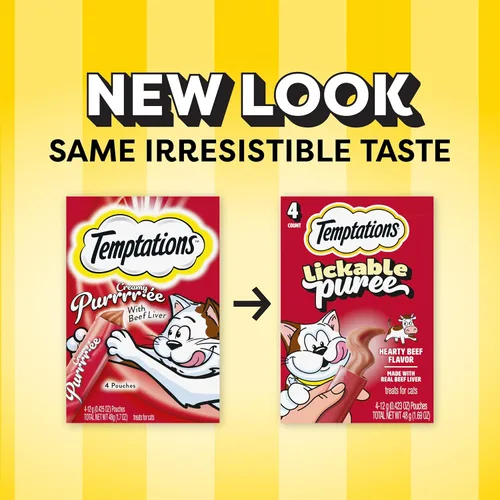 Miniatura 2 de Temptations Creamy Puree Golosinas Húmedas Exprimibles Lamibles para Gatos con Hígado de Res, Tubos de 0.42 oz., 4 Unidades, Paquete de 11 (44 Total)