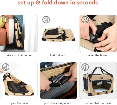 Miniatura 6 de Jaula portátil plegable para perros Petprsco, jaula de viaje para perros 24x17x17 con manta suave y cálida y cuenco plegable para gatos grandes