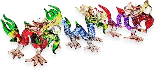 Miniatura 4 de Figura de cristal de dragón asiático chino azul verde oscuro de 2 pulgadas, estatua soplada a mano, decoración de mesa, única coleccionable