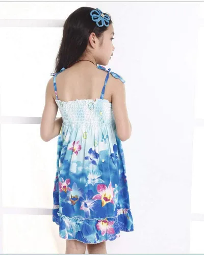 Miniatura 3 de Flenwgo Vestidos bohemios para niñas, floral, sin mangas, arcoíris, playa, con collar, 2-12T