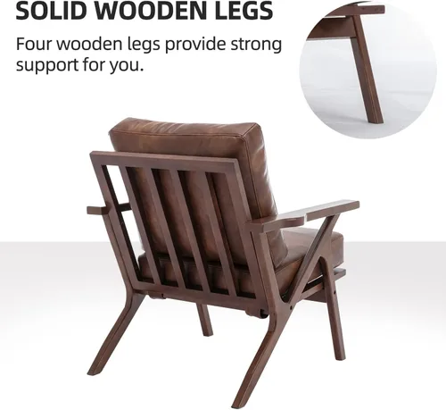 Miniatura 5 de INZOY Sillón moderno, estilo Accent de mitades de siglo, con marco de madera, de piel sintética, para sala de estar y dormitorio, sillón acolchado