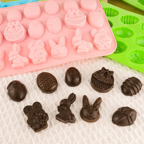 Miniatura 8 de Molde de silicona para huevos de Pascua para chocolate, 5 paquetes de molde en forma de huevo para hornear para fiesta de Pascua, bombas
