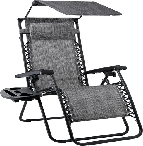 Miniatura 18 de Best Choice Products Sillón reclinable de 30 pulgadas de ancho con gravedad cero para exteriores, con toldo ajustable, reposacabezas, bandeja