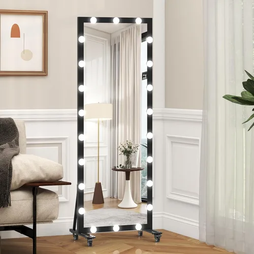 Miniatura 11 de ANYHI Espejo de cuerpo entero con luces, 62.6 x 23.3 pulgadas, espejo LED de cuerpo entero de pie con 22 bombillas regulables, espejo de piso