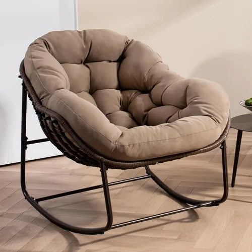 Miniatura 25 de HOMEFUN Juego de 2 mecedoras para patio al aire libre, sillas Papasan Rock de gran tamaño para interiores con cojín acolchado, asiento de huevo
