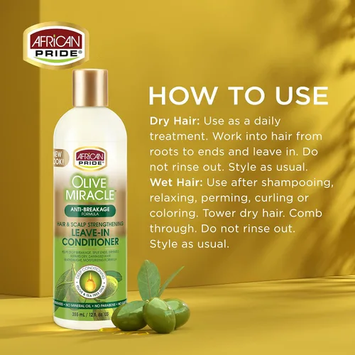 Miniatura 4 de African Pride Acondicionador sin enjuague Olive Miracle (paquete de 3) enriquecido con aceite de oliva y árbol de té para sellar la humedad y evitar