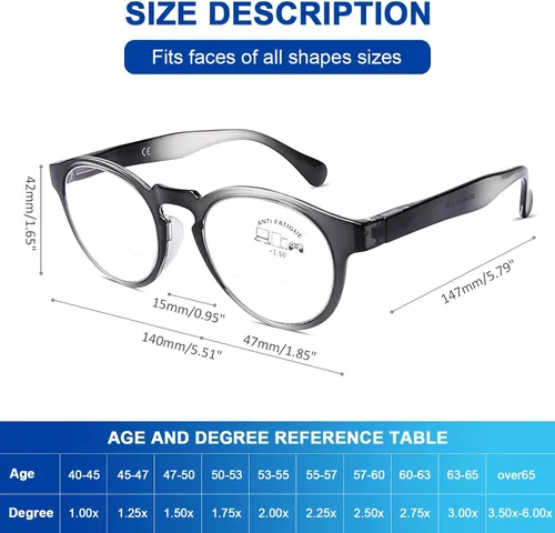 Miniatura 3 de AQWANO Paquete de 3 lentes de lectura bifocales con bloqueo de luz azul para computadora, marco redondo y elegante, monturas ultrafinas, ligeras