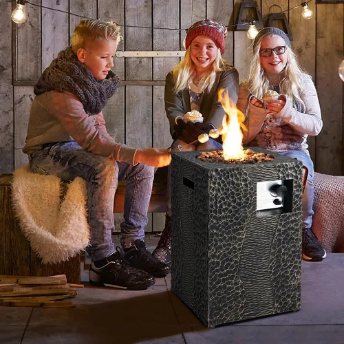 Miniatura 8 de Tangkula Patiojoy - Chimenea de propano para patio de 16 pulgadas, chimeneas de gas cuadradas de encendido electrónico con cubierta protectora