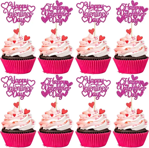 Miniatura 18 de 24 piezas de decoración de cupcakes con purpurina dorada para el día de San Valentín, temática de San Valentín, fiesta de cumpleaños, suministros