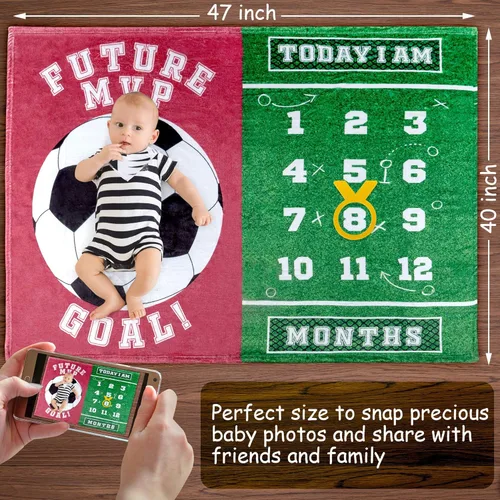 Miniatura 4 de SUKOON Manta de Hitos Mensuales para Bebé Niño/Niña Tema de Baloncesto Incluye Marco y Babero Grande 47"x40" Manta de Meses Personalizada