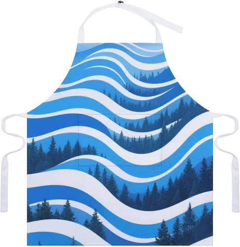 Miniatura 7 de MUSM Apron for Adults - 27.6 X 31.5 Inch, Heavy-Duty Polyester Aprons with Two Large Pockets, Waterproof Forest Abstract Wave Kitchen Apron for