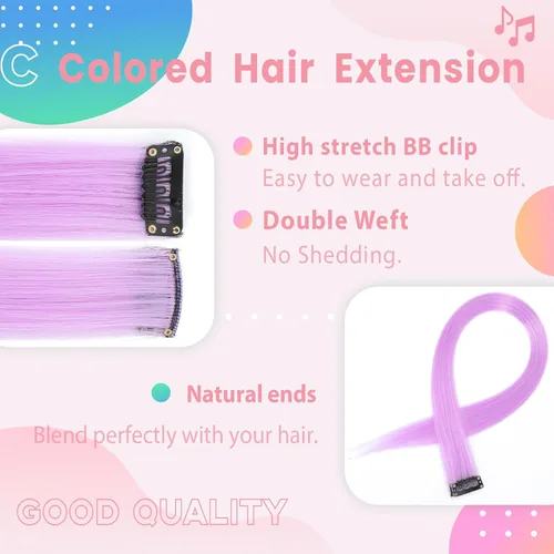 Miniatura 5 de Extensiones de cabello de colores, extensión de cabello liso con clip de 22 pulgadas, extensiones de cabello con brillantina multicolor arcoíris